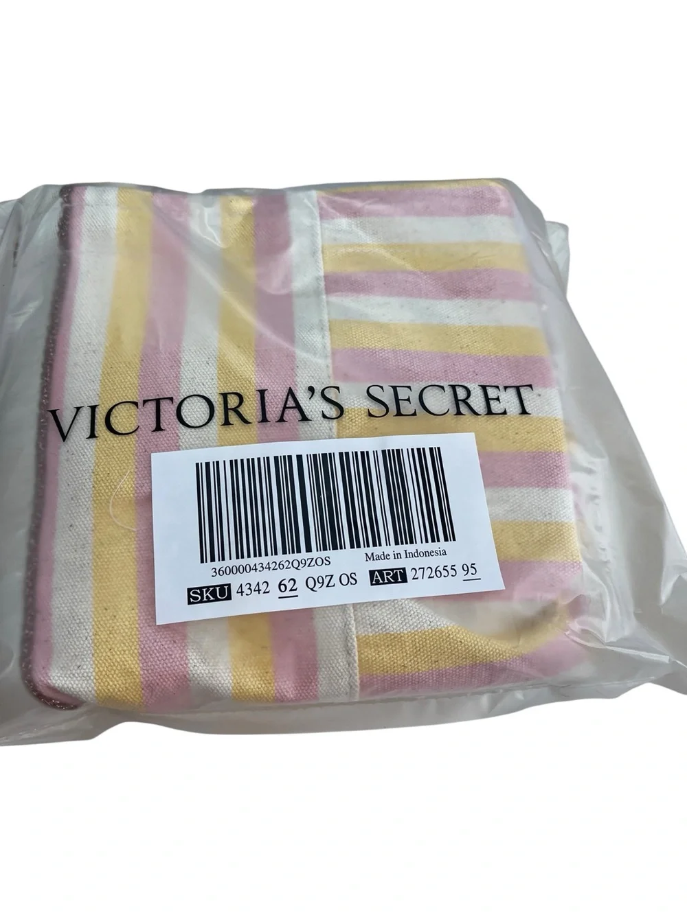 Victoria's Secret Pink & yellow and Cream Striped Canvas Tote NWT - Picture 6 of 6